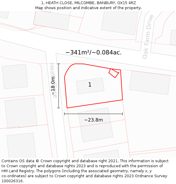 1, HEATH CLOSE, MILCOMBE, BANBURY, OX15 4RZ: Plot and title map