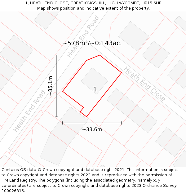 1, HEATH END CLOSE, GREAT KINGSHILL, HIGH WYCOMBE, HP15 6HR: Plot and title map