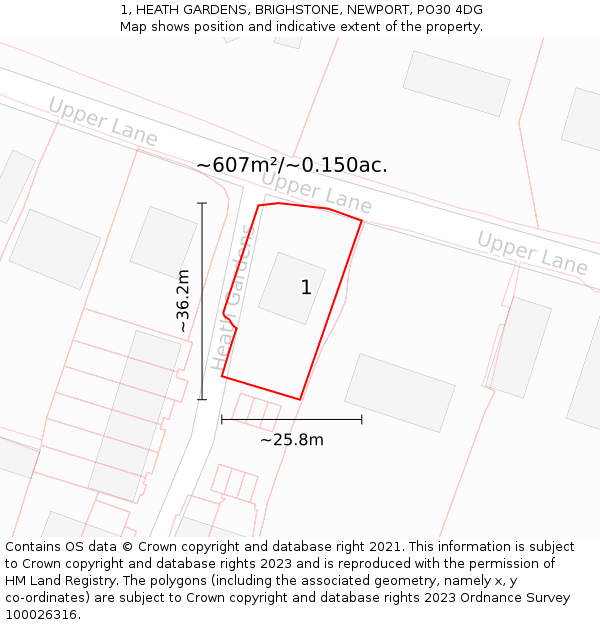 1, HEATH GARDENS, BRIGHSTONE, NEWPORT, PO30 4DG: Plot and title map