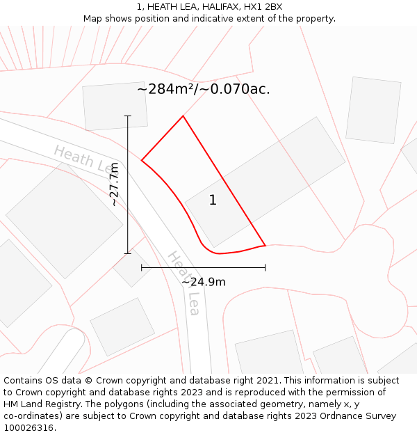 1, HEATH LEA, HALIFAX, HX1 2BX: Plot and title map