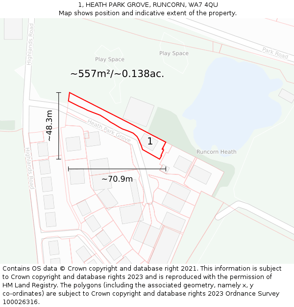 1, HEATH PARK GROVE, RUNCORN, WA7 4QU: Plot and title map