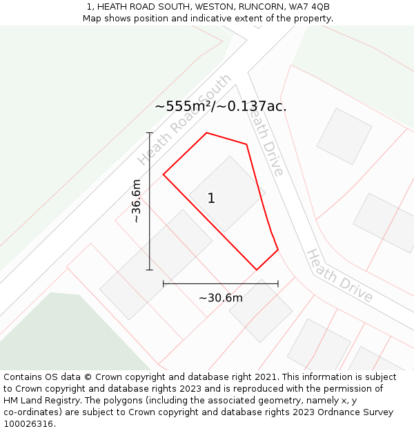 1, HEATH ROAD SOUTH, WESTON, RUNCORN, WA7 4QB: Plot and title map