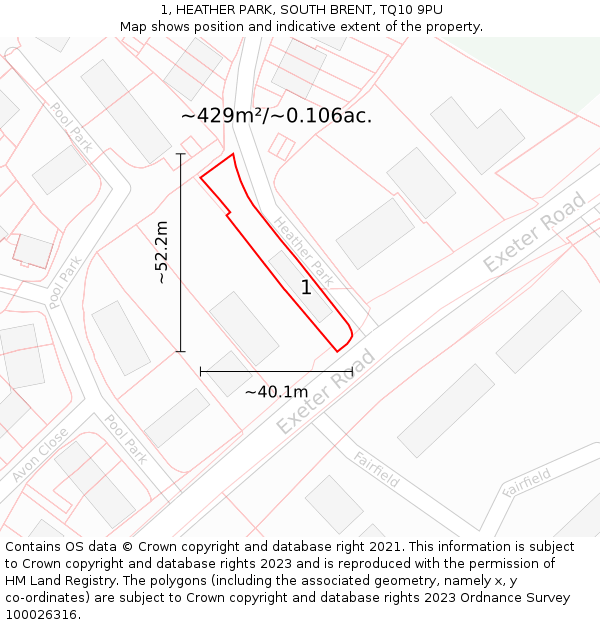 1, HEATHER PARK, SOUTH BRENT, TQ10 9PU: Plot and title map