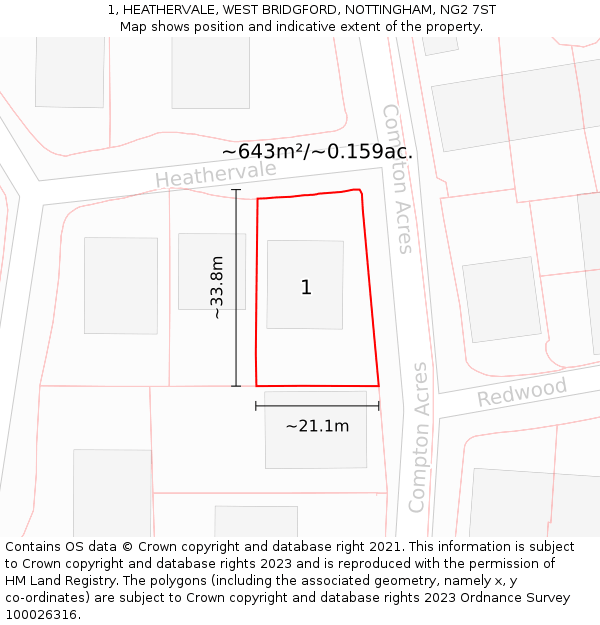 1, HEATHERVALE, WEST BRIDGFORD, NOTTINGHAM, NG2 7ST: Plot and title map