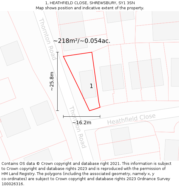 1, HEATHFIELD CLOSE, SHREWSBURY, SY1 3SN: Plot and title map