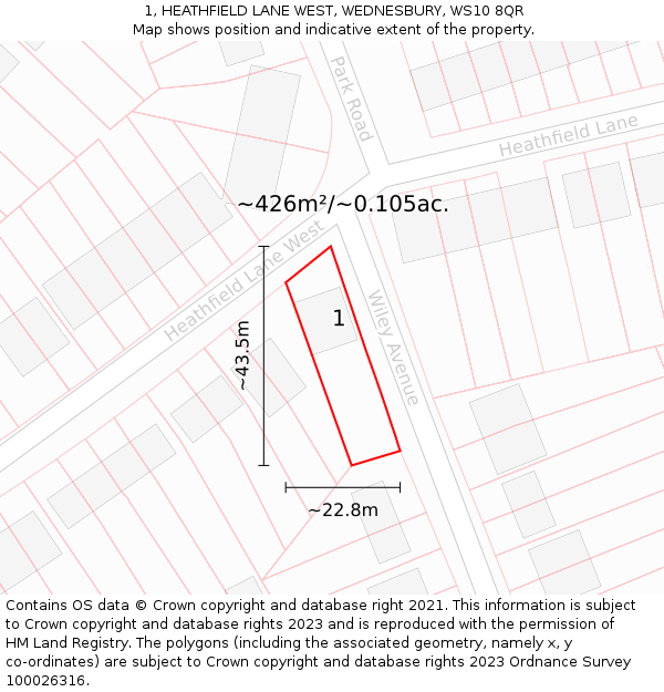 1, HEATHFIELD LANE WEST, WEDNESBURY, WS10 8QR: Plot and title map