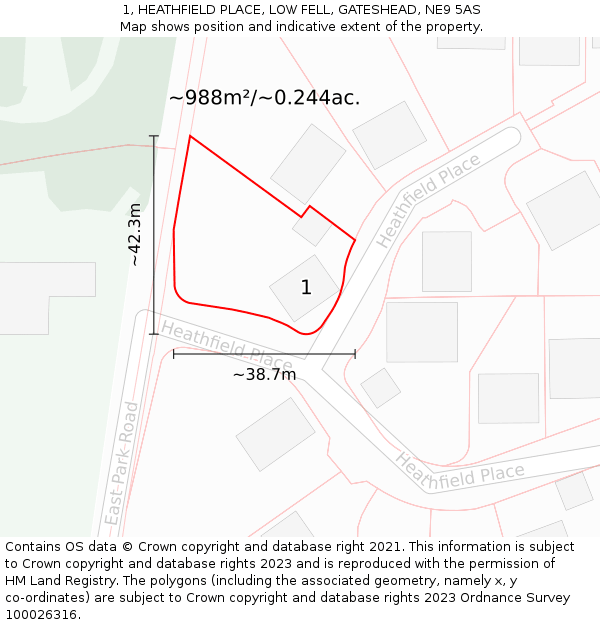 1, HEATHFIELD PLACE, LOW FELL, GATESHEAD, NE9 5AS: Plot and title map