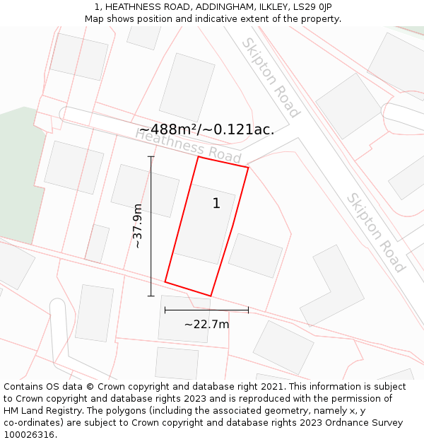 1, HEATHNESS ROAD, ADDINGHAM, ILKLEY, LS29 0JP: Plot and title map