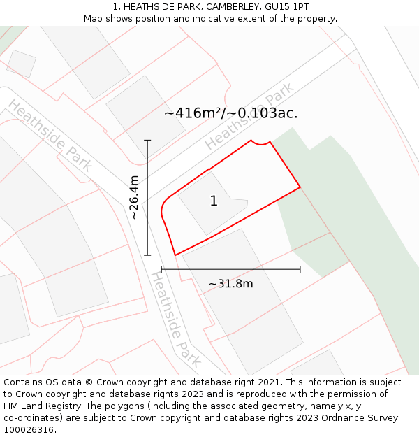 1, HEATHSIDE PARK, CAMBERLEY, GU15 1PT: Plot and title map