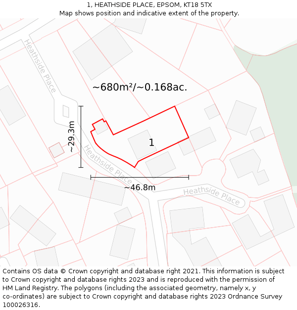 1, HEATHSIDE PLACE, EPSOM, KT18 5TX: Plot and title map