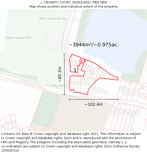 1, HEGARTY COURT, SNODLAND, ME6 5BW: Plot and title map