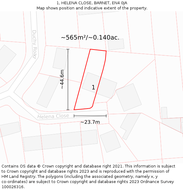 1, HELENA CLOSE, BARNET, EN4 0JA: Plot and title map