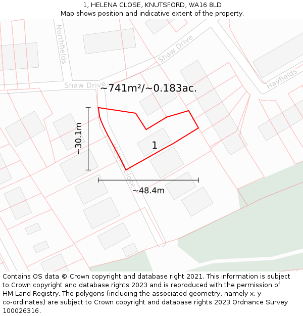 1, HELENA CLOSE, KNUTSFORD, WA16 8LD: Plot and title map