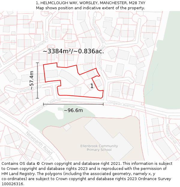 1, HELMCLOUGH WAY, WORSLEY, MANCHESTER, M28 7XY: Plot and title map