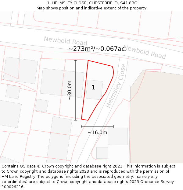 1, HELMSLEY CLOSE, CHESTERFIELD, S41 8BG: Plot and title map