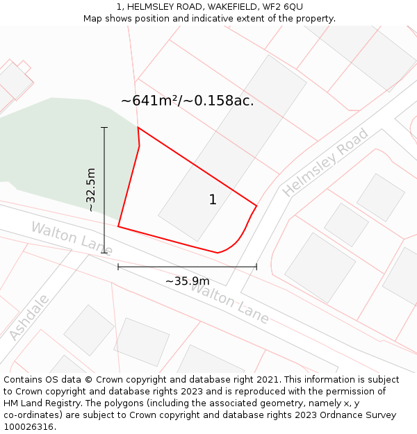 1, HELMSLEY ROAD, WAKEFIELD, WF2 6QU: Plot and title map