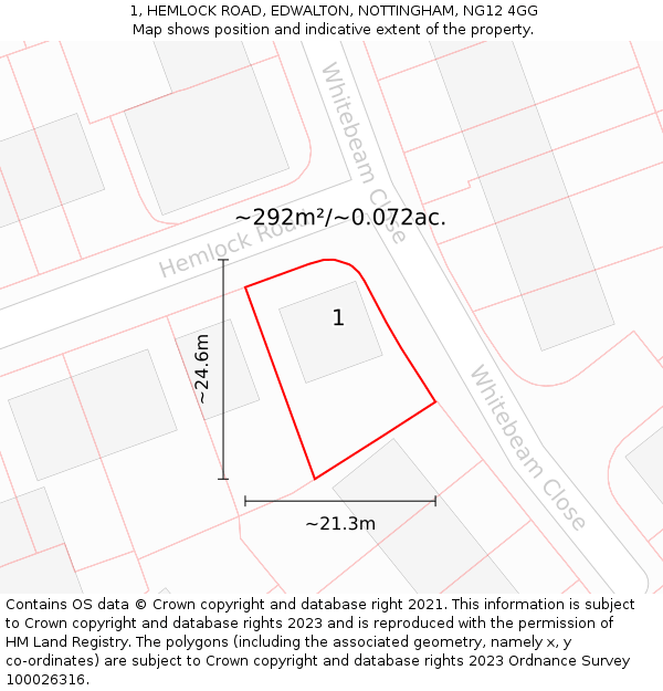 1, HEMLOCK ROAD, EDWALTON, NOTTINGHAM, NG12 4GG: Plot and title map