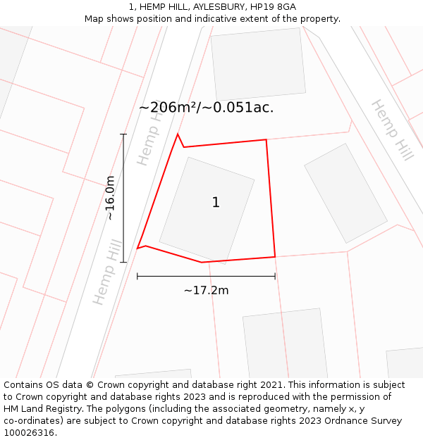 1, HEMP HILL, AYLESBURY, HP19 8GA: Plot and title map