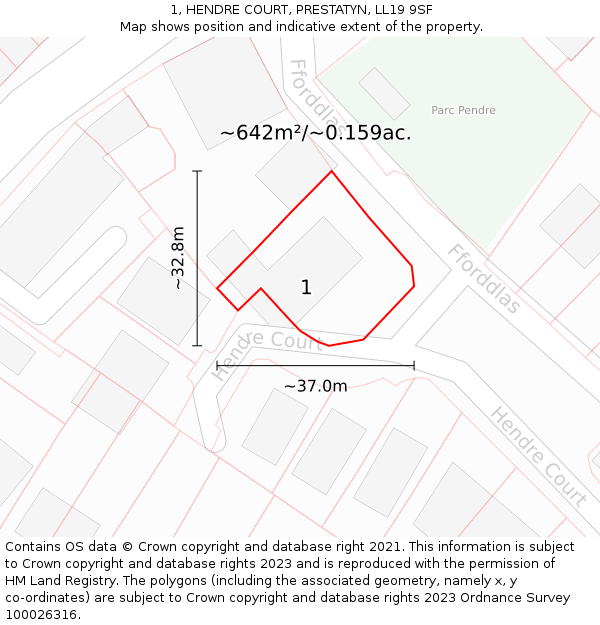 1, HENDRE COURT, PRESTATYN, LL19 9SF: Plot and title map