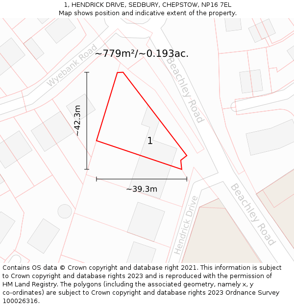 1, HENDRICK DRIVE, SEDBURY, CHEPSTOW, NP16 7EL: Plot and title map