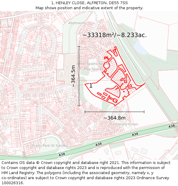 1, HENLEY CLOSE, ALFRETON, DE55 7SS: Plot and title map