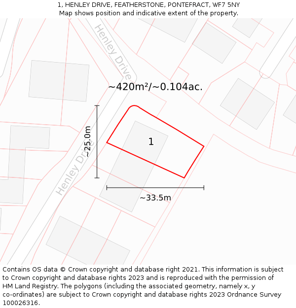 1, HENLEY DRIVE, FEATHERSTONE, PONTEFRACT, WF7 5NY: Plot and title map