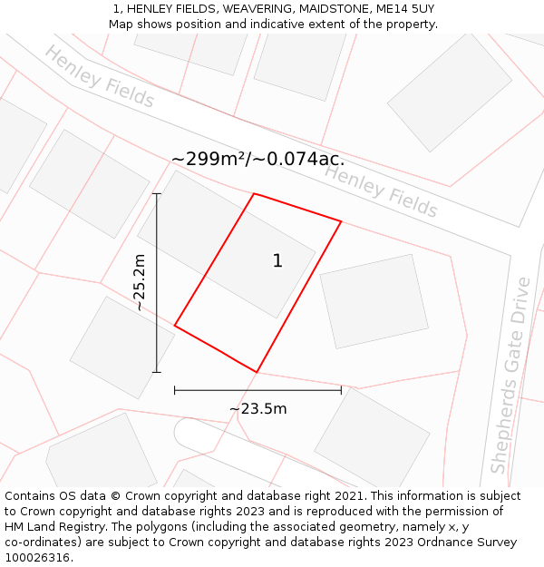 1, HENLEY FIELDS, WEAVERING, MAIDSTONE, ME14 5UY: Plot and title map
