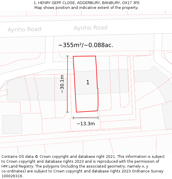 1, HENRY GEPP CLOSE, ADDERBURY, BANBURY, OX17 3FE: Plot and title map