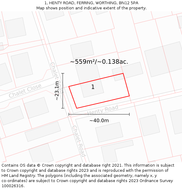 1, HENTY ROAD, FERRING, WORTHING, BN12 5PA: Plot and title map