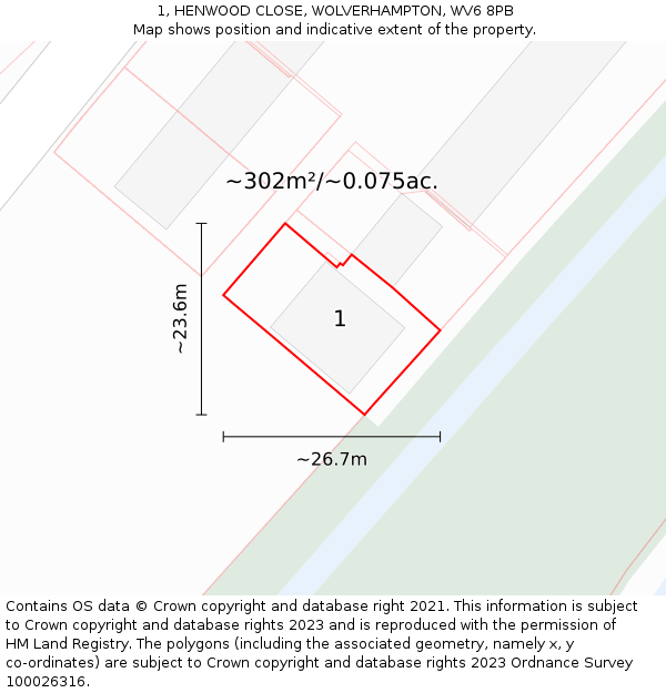 1, HENWOOD CLOSE, WOLVERHAMPTON, WV6 8PB: Plot and title map