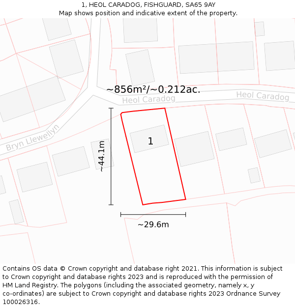 1, HEOL CARADOG, FISHGUARD, SA65 9AY: Plot and title map