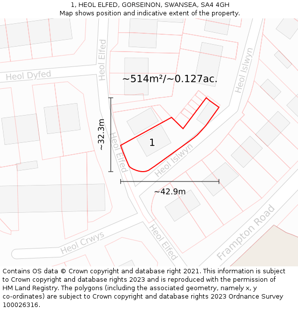 1, HEOL ELFED, GORSEINON, SWANSEA, SA4 4GH: Plot and title map