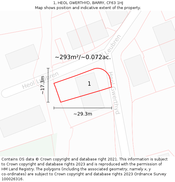 1, HEOL GWERTHYD, BARRY, CF63 1HJ: Plot and title map