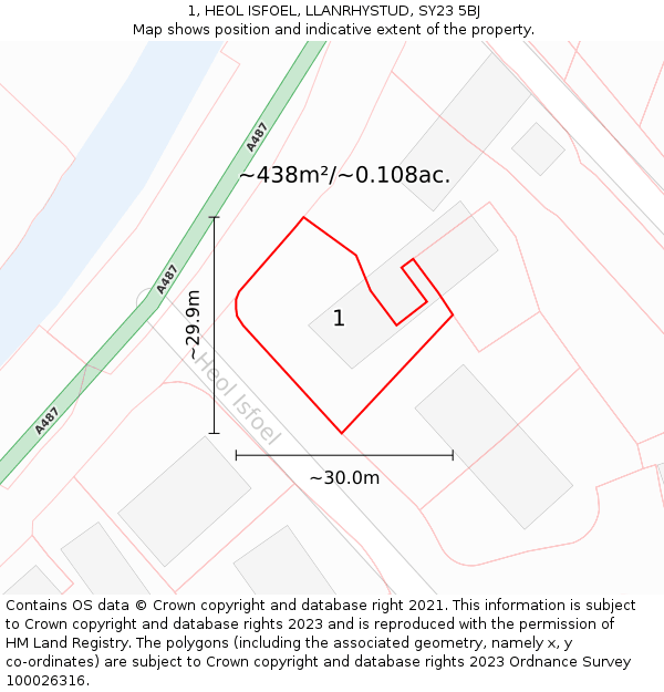 1, HEOL ISFOEL, LLANRHYSTUD, SY23 5BJ: Plot and title map