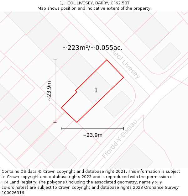 1, HEOL LIVESEY, BARRY, CF62 5BT: Plot and title map