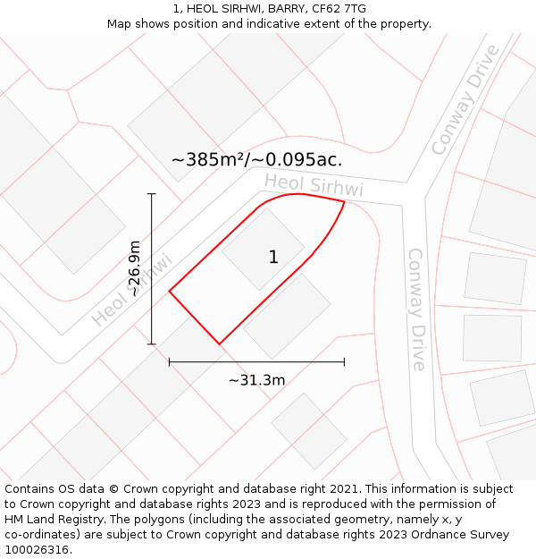 1, HEOL SIRHWI, BARRY, CF62 7TG: Plot and title map