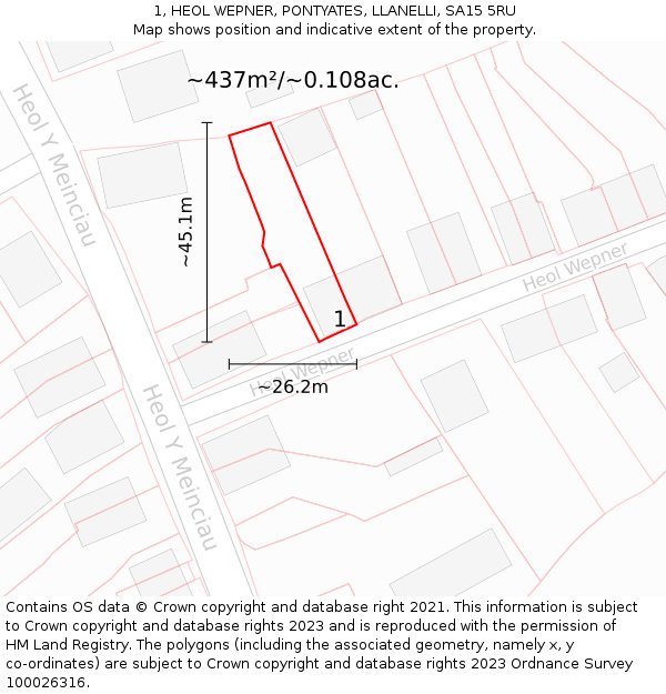 1, HEOL WEPNER, PONTYATES, LLANELLI, SA15 5RU: Plot and title map