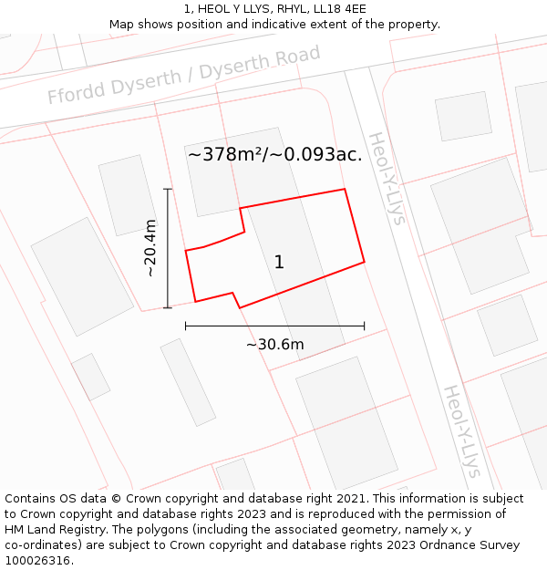 1, HEOL Y LLYS, RHYL, LL18 4EE: Plot and title map