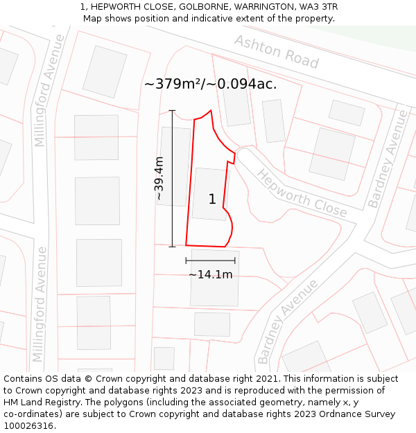 1, HEPWORTH CLOSE, GOLBORNE, WARRINGTON, WA3 3TR: Plot and title map