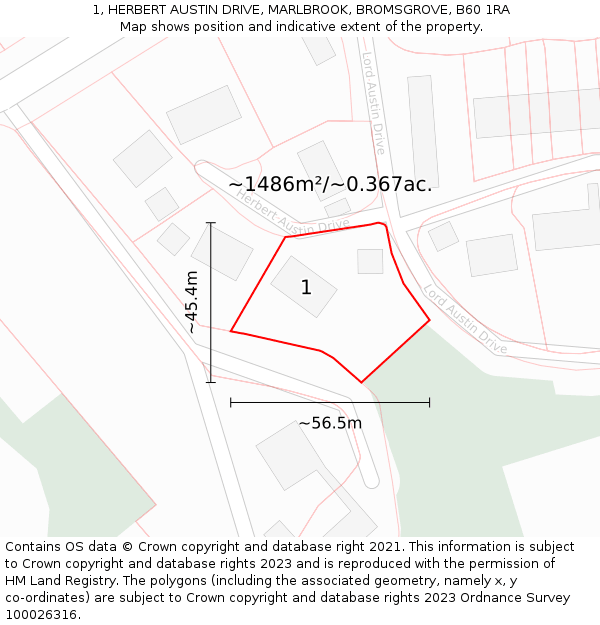 1, HERBERT AUSTIN DRIVE, MARLBROOK, BROMSGROVE, B60 1RA: Plot and title map