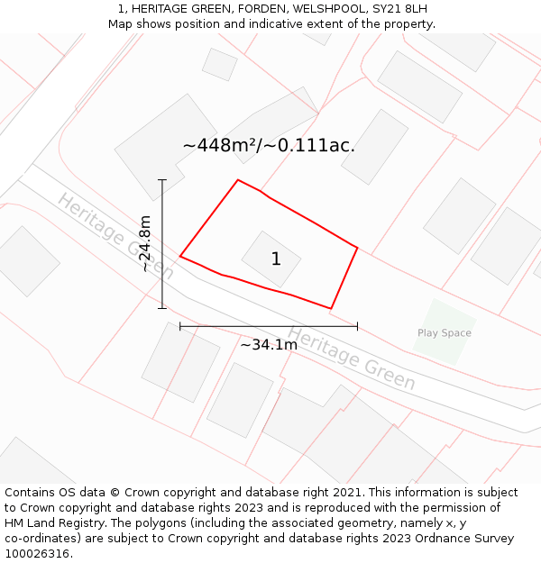 1, HERITAGE GREEN, FORDEN, WELSHPOOL, SY21 8LH: Plot and title map