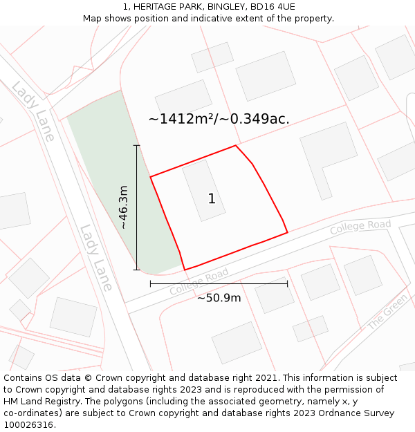 1, HERITAGE PARK, BINGLEY, BD16 4UE: Plot and title map