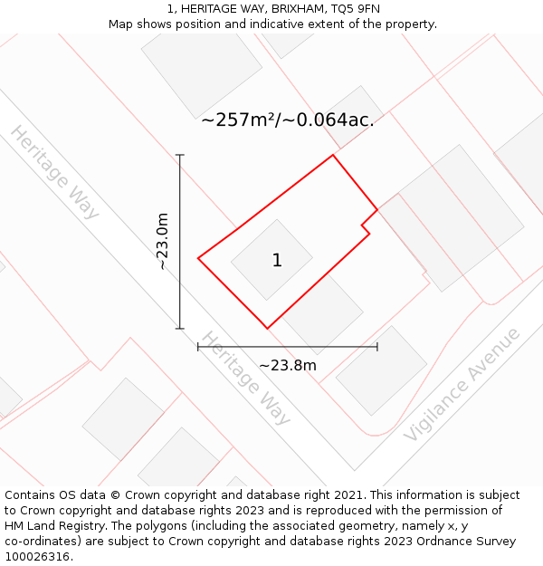 1, HERITAGE WAY, BRIXHAM, TQ5 9FN: Plot and title map