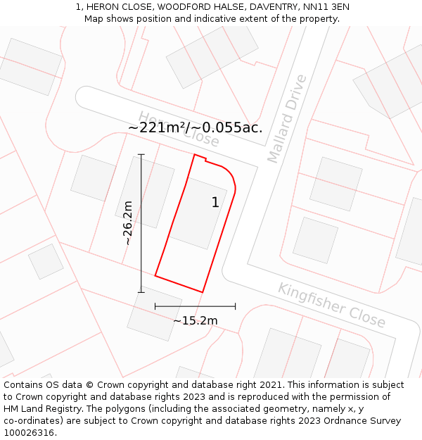 1, HERON CLOSE, WOODFORD HALSE, DAVENTRY, NN11 3EN: Plot and title map