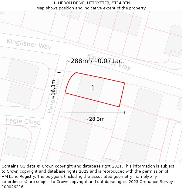 1, HERON DRIVE, UTTOXETER, ST14 8TN: Plot and title map