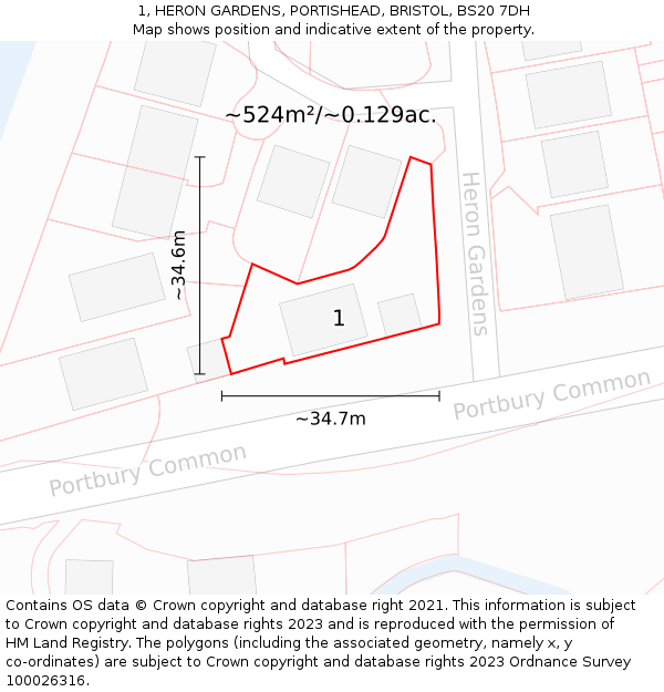 1, HERON GARDENS, PORTISHEAD, BRISTOL, BS20 7DH: Plot and title map