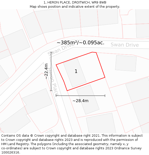 1, HERON PLACE, DROITWICH, WR9 8WB: Plot and title map