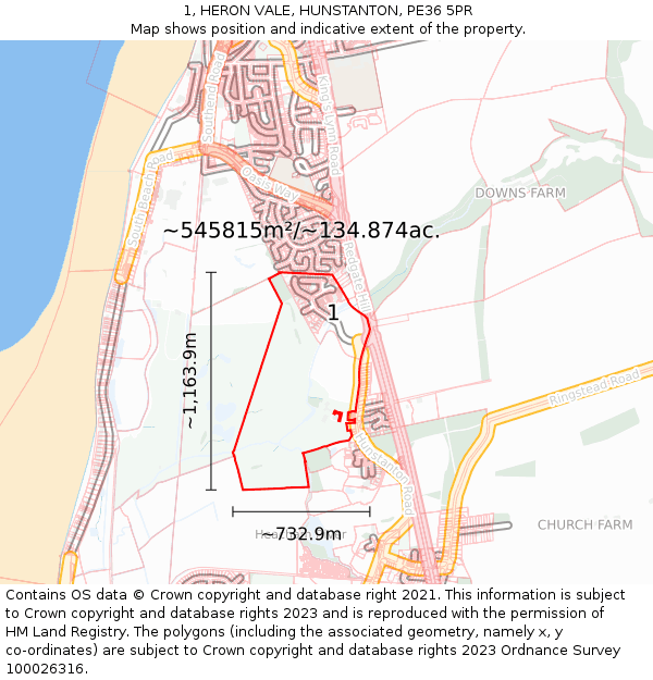 1, HERON VALE, HUNSTANTON, PE36 5PR: Plot and title map