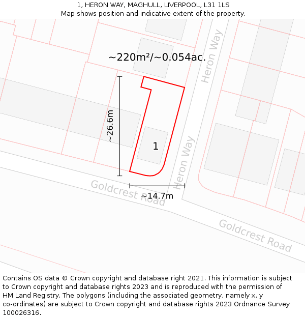 1, HERON WAY, MAGHULL, LIVERPOOL, L31 1LS: Plot and title map