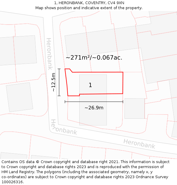 1, HERONBANK, COVENTRY, CV4 9XN: Plot and title map